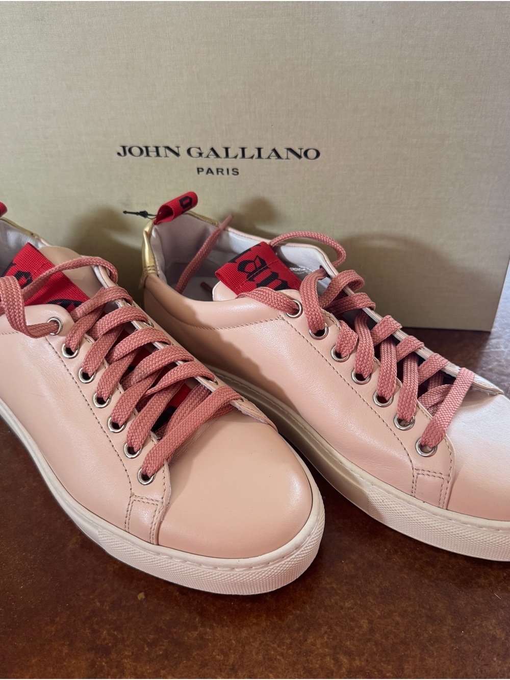 John Galliano Men’s Blush Pink Leather Low-Top Sneakers